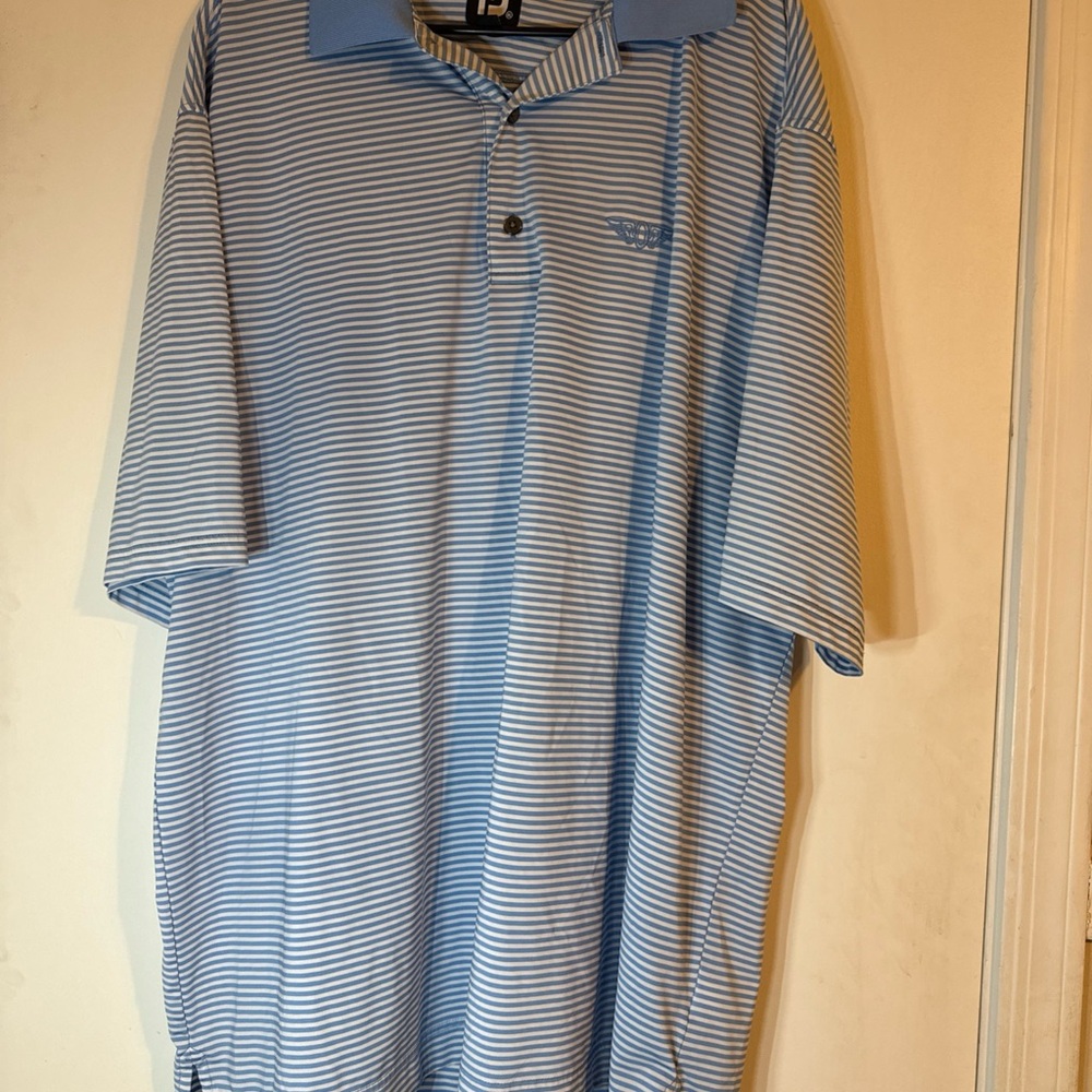 FootJoy Light Blue and White Striped Polo Shirt
